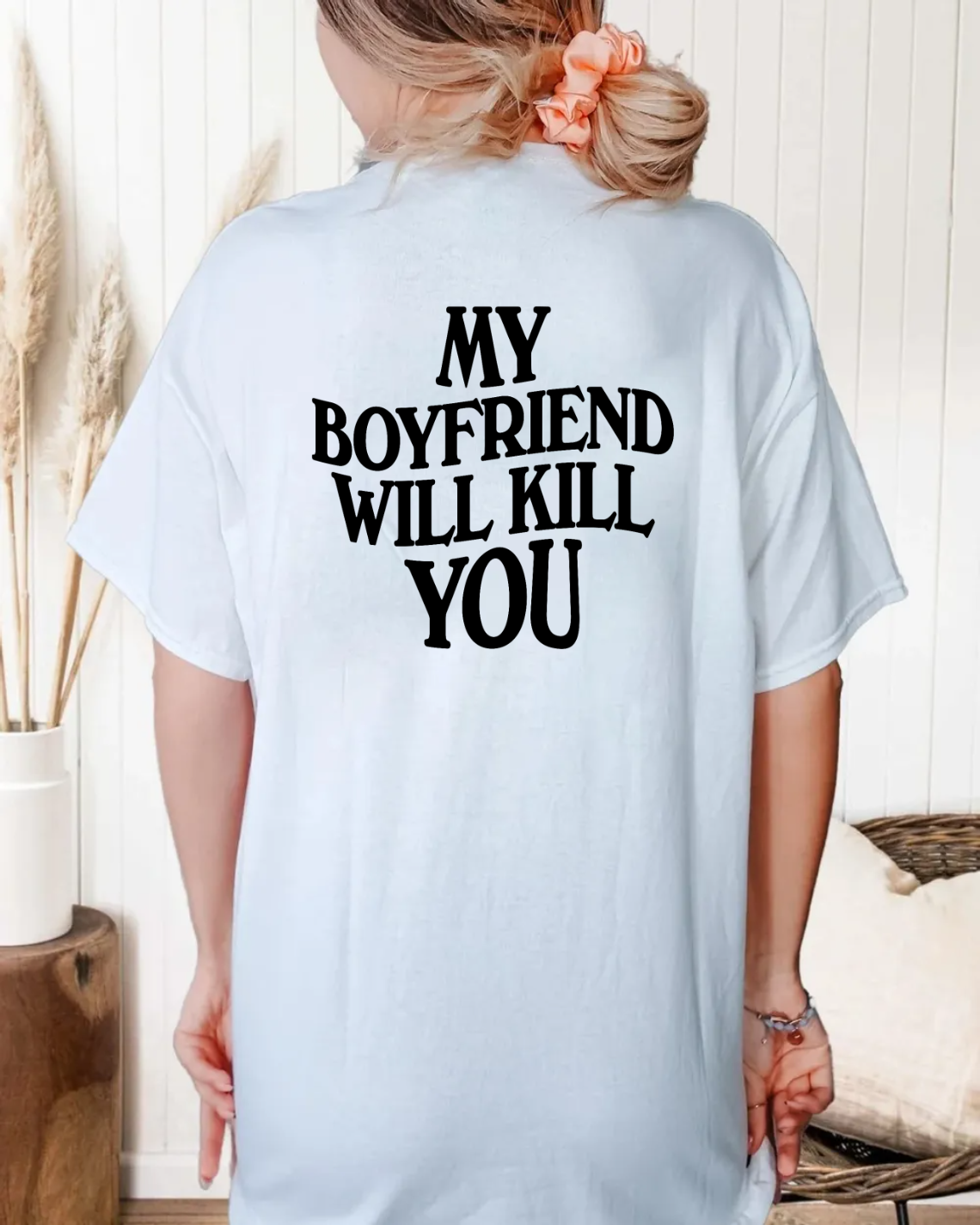 My Boyfriend Will K*Ll You Tshirt, Sarcasm Shirt, Funny Shirt For Girlfriend, Valentine Gift, Valentine Shirt, Gift For Girlfriend, Unisex Short Sleeve Tee Shirt, Gifts For Women Her